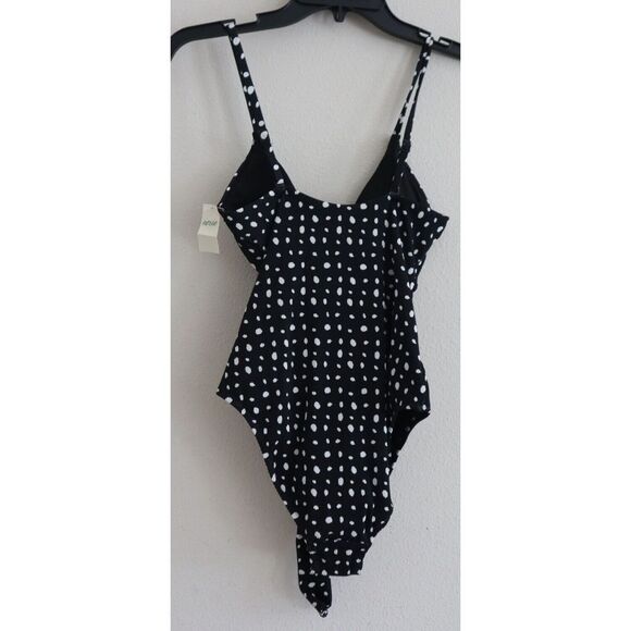 Aerie Women's Sz S Black Polka Dot Wrap Around Detail One Piece Swimsuit - Picture 2 of 7